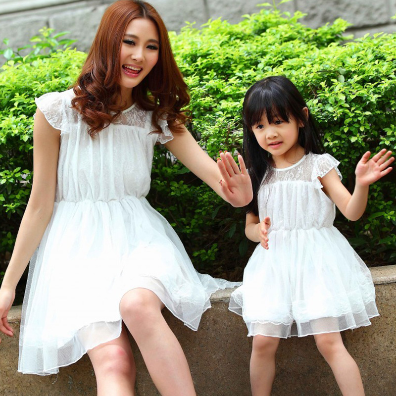 2013款 亲子装 夏装春装母女装母女裙装套装 蕾丝连衣裙白色