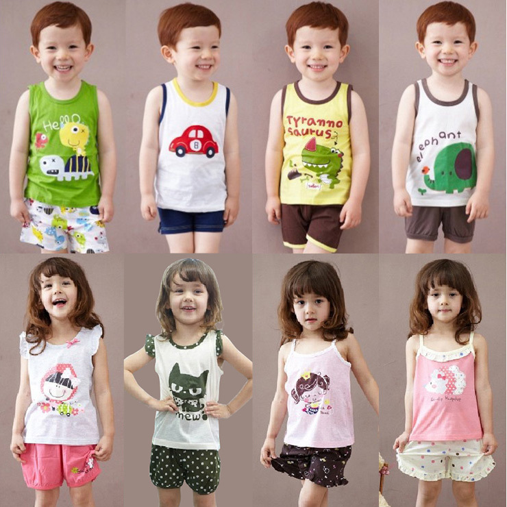 夏装新款韩版宝宝男童女童装儿童运动衣服装2-6岁短袖短裤套装