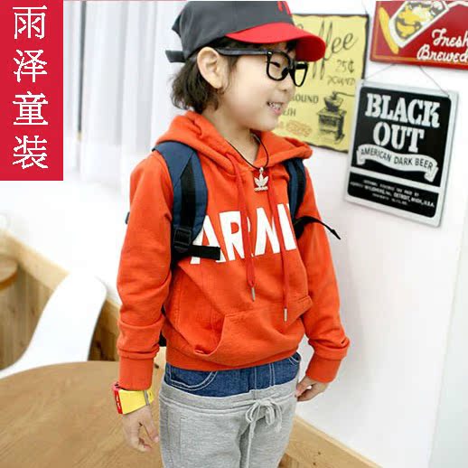 韩版儿童百搭字母带帽套头衫 中小童卫衣男童薄外套 上衣