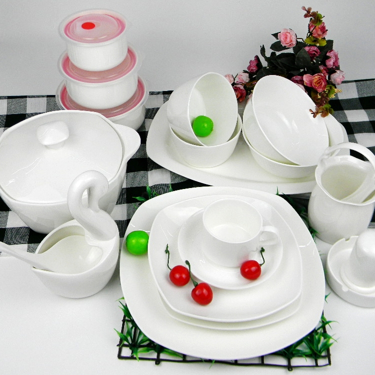 景德镇陶瓷高档纯白骨瓷方形韩式餐具套装顶级版配套超级实用