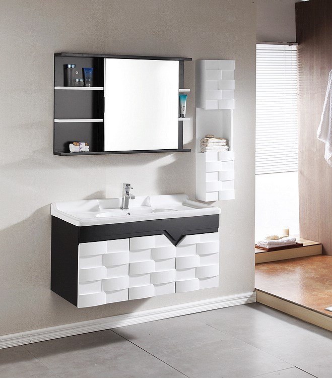 现代风格浴室柜 橡木实木洗漱台 台下上盆 镜柜洗手盆组合