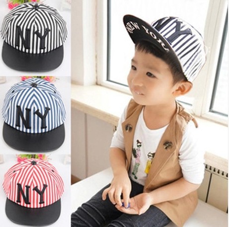 棒球帽儿童刺绣韩国版春夏季嘻哈平沿棒球帽鸭舌帽皮帽檐条纹帽