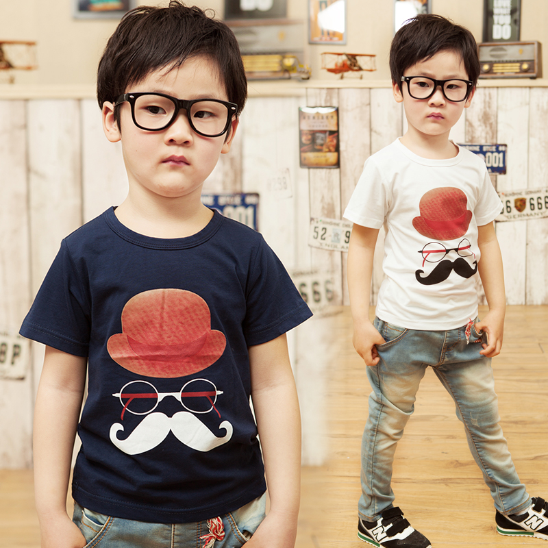 大胡子卡通短袖T恤2014夏装新款 儿童宝宝小男童韩版明星同款上衣