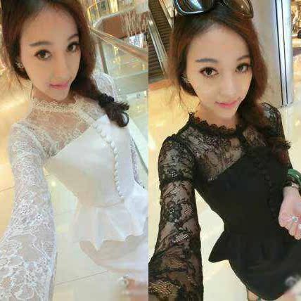 假两件套裙秋2015新款韩版女装大码荷叶边蕾丝显瘦包臀长袖连衣裙