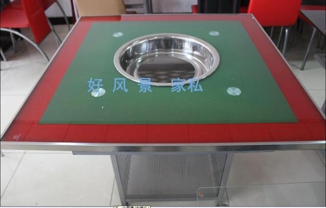 火锅桌 厂家直销钢化玻璃火锅桌椅 不锈钢包边火锅桌1*1米  48