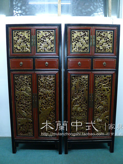 中式新古典家具 描金镂空雕花榆木书柜 樟木全实木仿古书房立柜