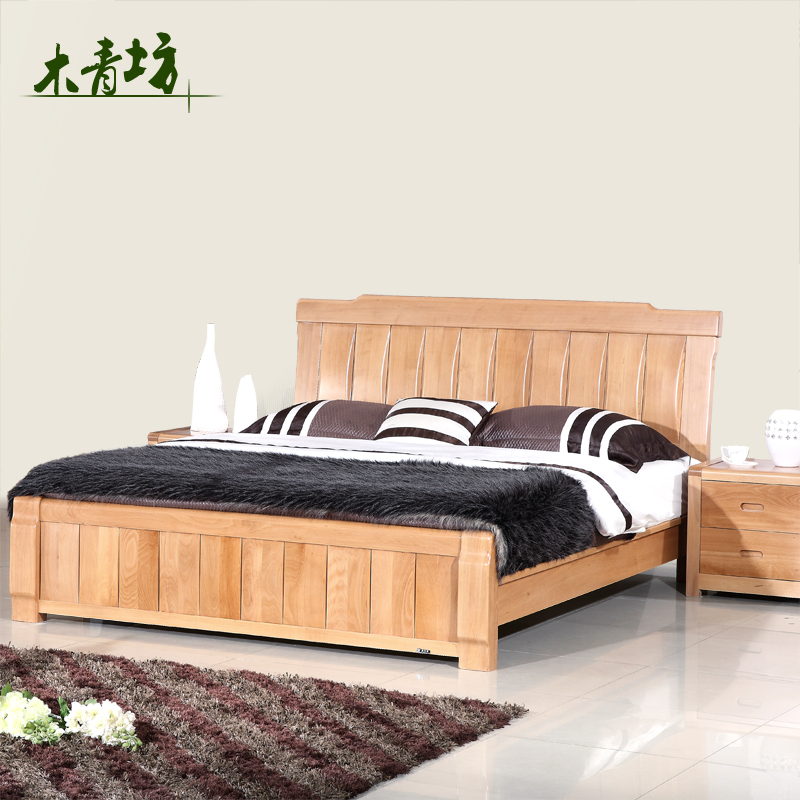 高靠背 榉木床 实木床1.8米 双人床1.5 气压高箱储物 全实木家具