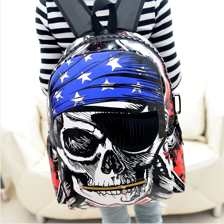 2015新款时尚学生背包韩版潮男双肩书包个性街头海盗骷髅头旅行包