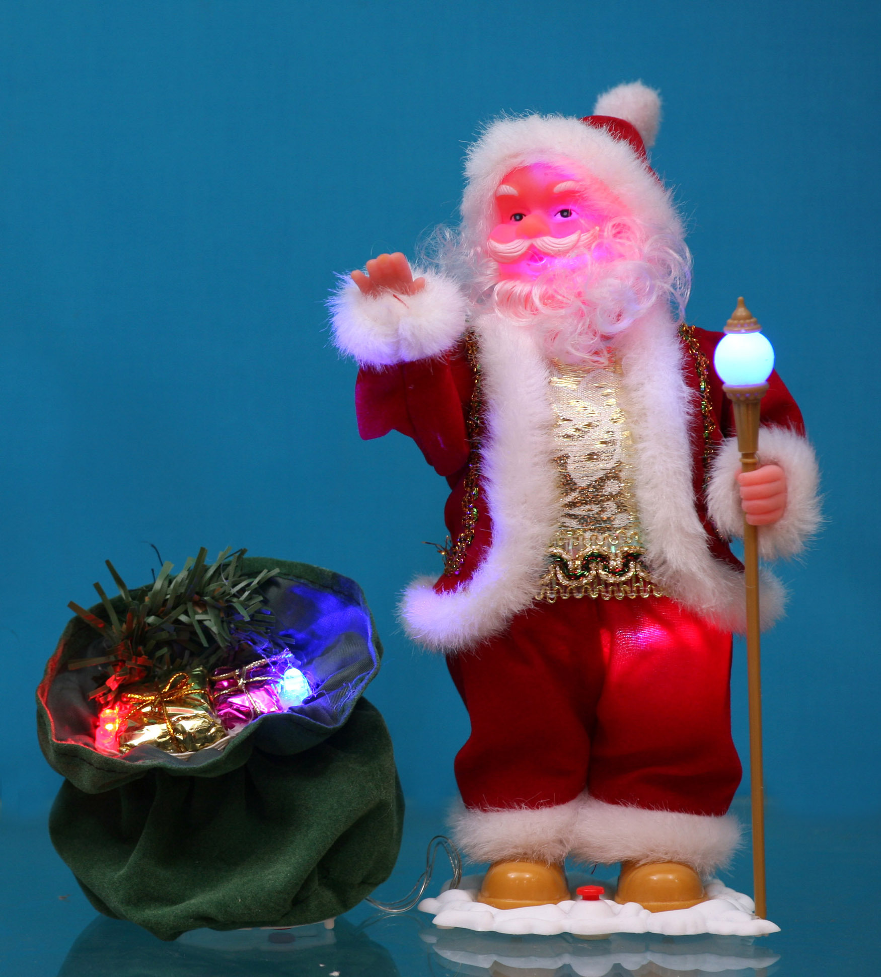 包邮 电动声控会动圣诞老人带LED灯带礼包唱圣诞歌挥手摇头有视频