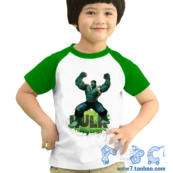 绿巨人复仇者联盟 男女儿童纯棉插肩短袖T恤151 亲子装父子全家装