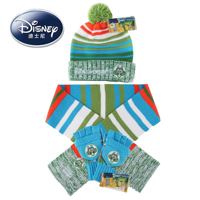 迪士尼新款冬季针织帽子围巾手套男女滑雪保暖3件套