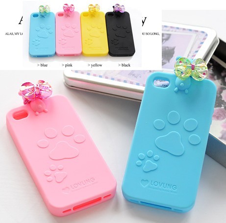 韩国进口超可爱小熊甜美蝴蝶结适用iPhone4,4s手机套保护套
