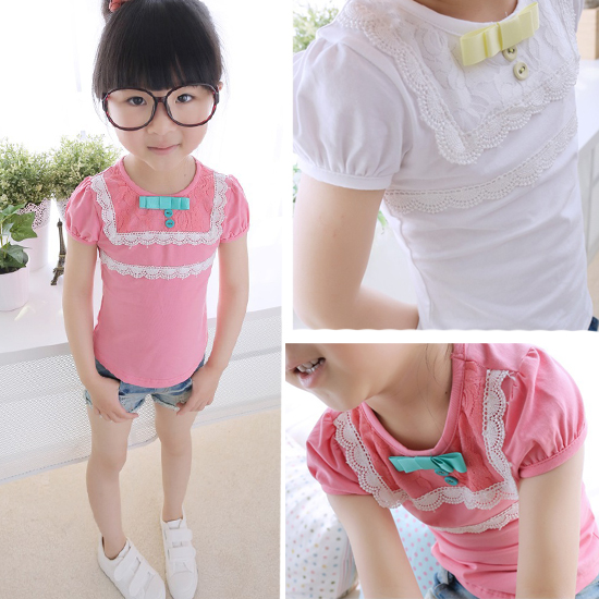 童装女童t恤 儿童女童夏装新款2015韩版纯棉泡泡袖儿童短袖T恤