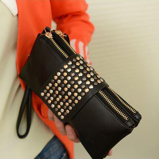 新款韩版女式钱包 手拿包 时尚铆钉包 长款钱包 女士包包