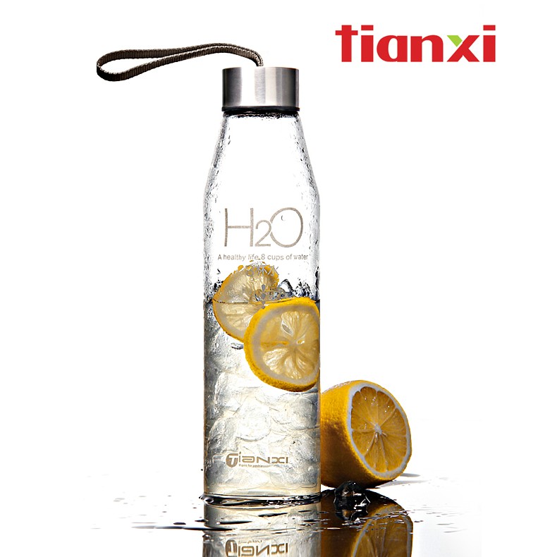 天喜tianxi 天禧玻璃杯 创意透明时尚运动防漏 带盖便携防漏茶杯