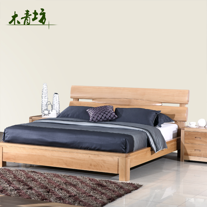 经典厚重榉木榻榻米床 实木双人床1.8米 全实木床1.5 现代家具