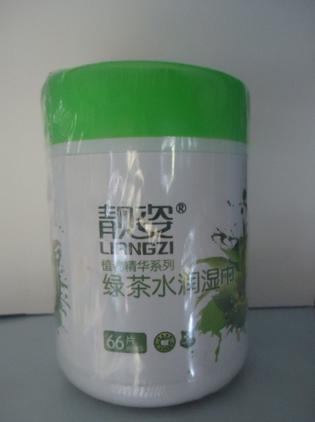 靓姿绿茶水润湿巾，植物精华绿茶香氛，66片/罐，批发