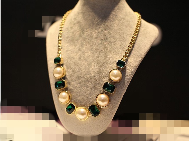 特价韩国时尚气质绿宝石珍珠锁骨链 项链 短款 女 满包邮