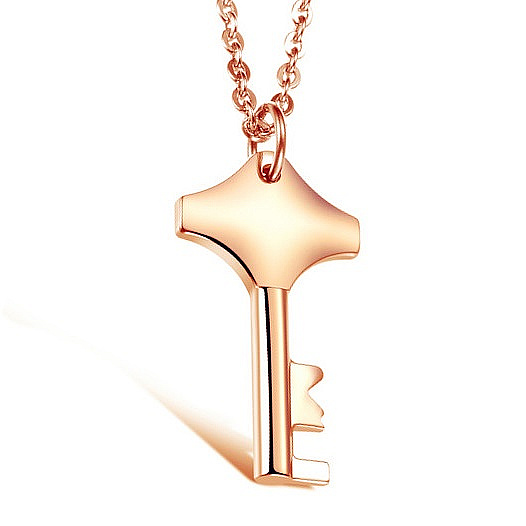 韩版新款 玫瑰金项链 钥匙钛钢颈链 女式精致细链 不褪色 防过敏