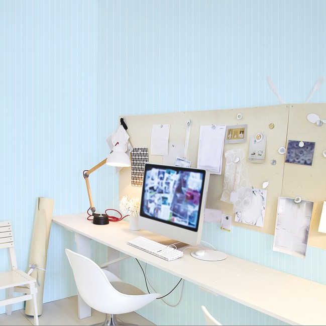 韩国环保自粘墙纸 客厅卧室蓝色条纹图案地中海风格带胶贴纸壁纸