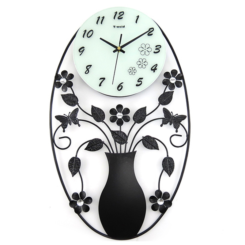花瓶欧式创意挂钟时尚个性客厅钟表静音装饰卧室挂表现代简约壁钟