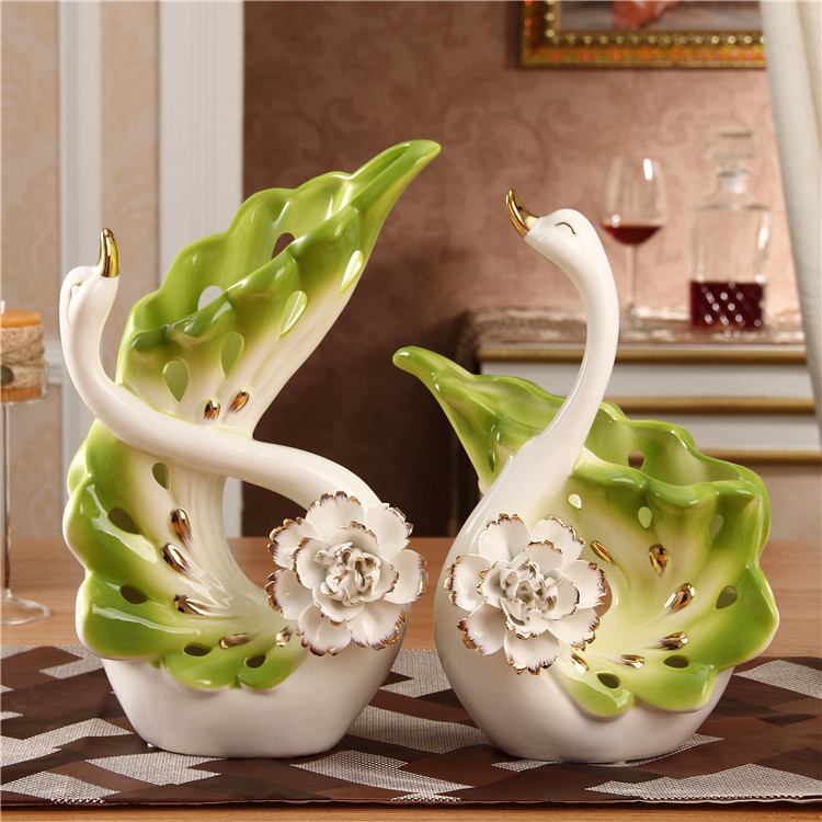 欧式情侣天鹅陶瓷花瓶摆件客厅简约现代家居时尚创意乔迁结婚礼品