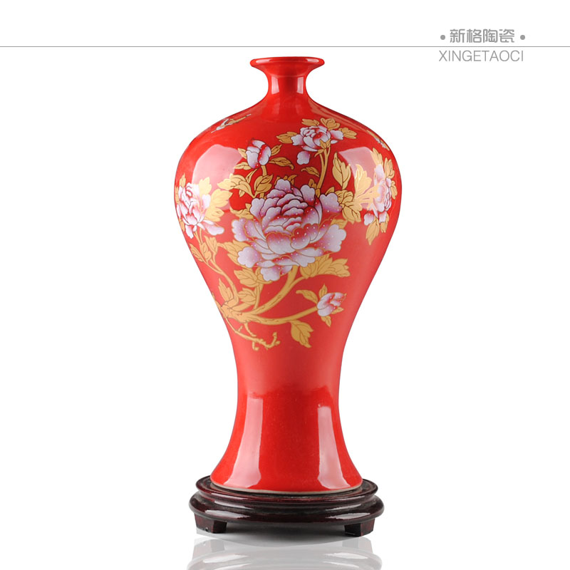 大部分地区包邮 景德镇陶瓷器装饰花瓶 客厅摆件 中国红家居结婚