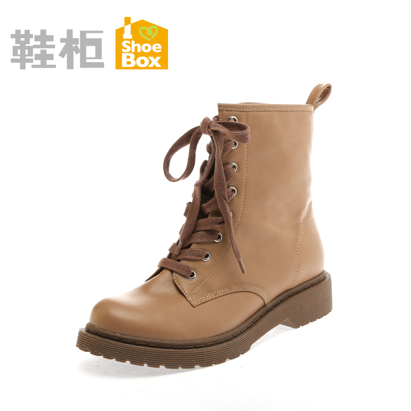 达芙妮旗下SHOEBOX/鞋柜短靴英伦休闲系带中跟马丁短靴1113505012