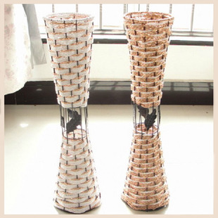 落地花瓶客厅 现代时尚 家居摆设 编织花瓶工艺品 铁艺花器防真花