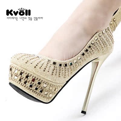 Kvoll专柜2015秋季新款晚宴鞋超闪水台高跟韩版新娘婚鞋女式单鞋
