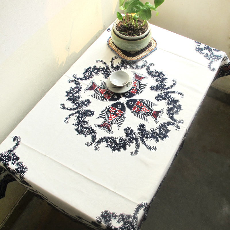 布络桌布布艺 中式吉庆富余纯棉印染餐桌布 高档台布 茶几布 盖布