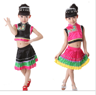 儿童苗族演出服女童傣族高山族民族舞蹈舞台葫芦丝表演服服装
