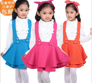 秋季童装女童2015新款韩版连衣裙儿童背带裙公主套装裙子打底衫