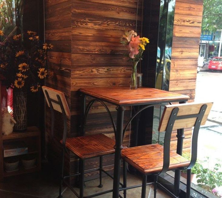 美式乡村复古铁艺桌椅套件实木咖啡桌椅户外酒吧休闲 餐桌椅组合