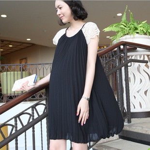 2014年韩版 爆款夏装孕妇雪纺衫孕妇连衣裙 花边袖子百褶孕妇