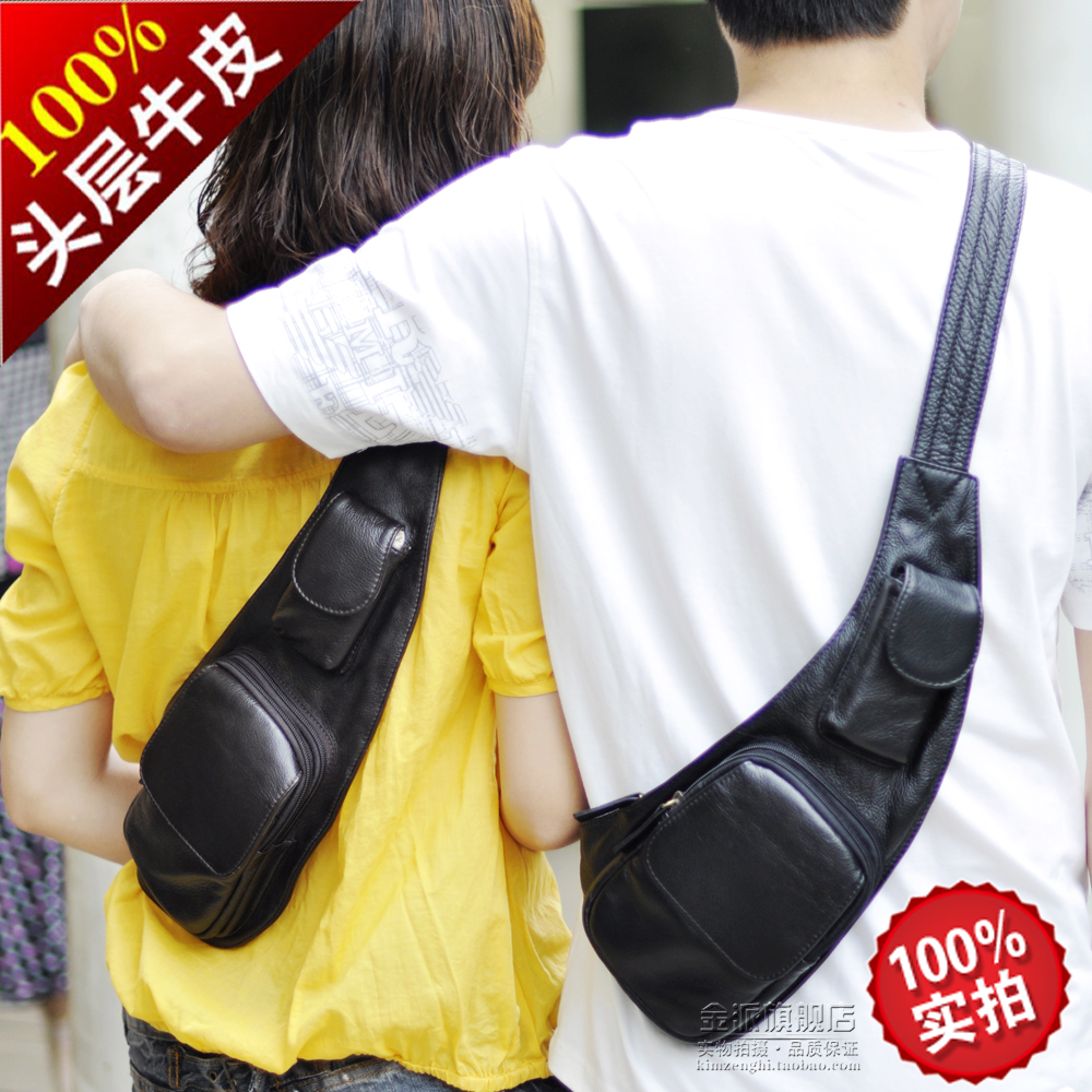 2013新款韩版情侣包胸包必备真皮女包 头层牛皮男包单肩包 斜跨包