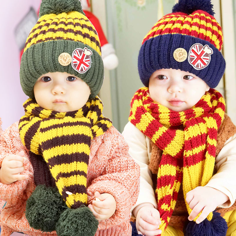 韩国婴儿帽子秋冬季男女宝宝帽子围巾套装儿童帽子小孩毛线帽冬天
