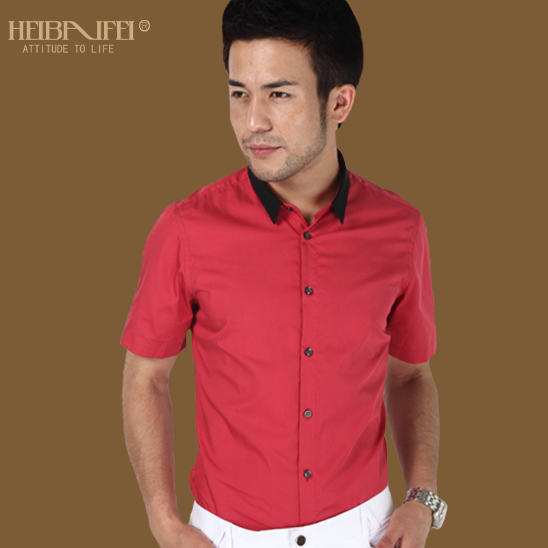 男士大气红色 休闲韩版衬衫 轻薄透气短袖时尚衬衫