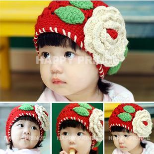 韩国可爱的大花公主帽/纯棉纯手工编织儿童帽/婴儿帽