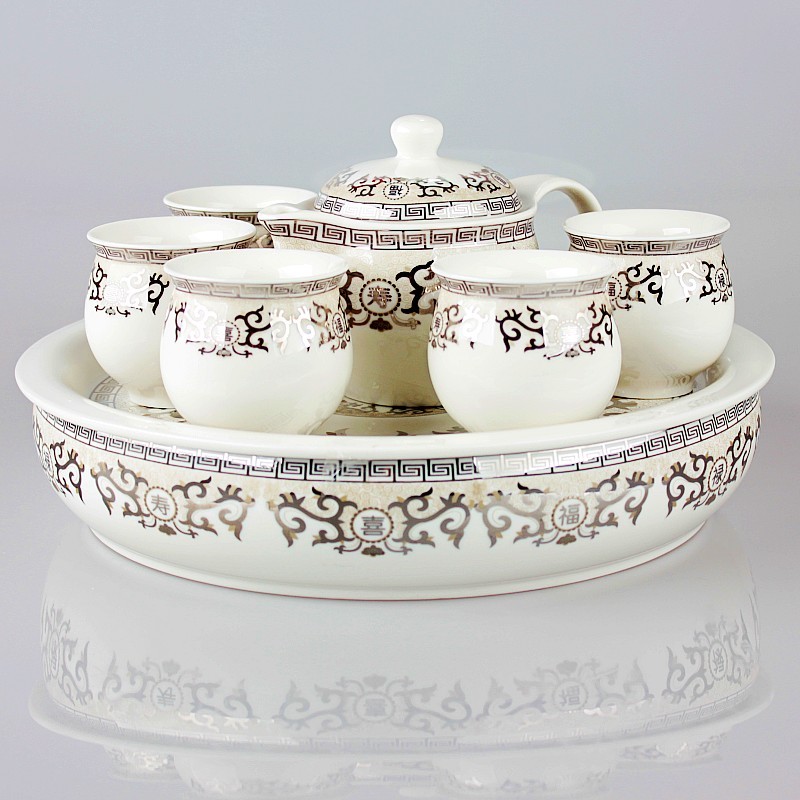 景德镇陶瓷双层茶具套装整套功夫骨瓷茶具青花瓷器带茶盘茶具特价