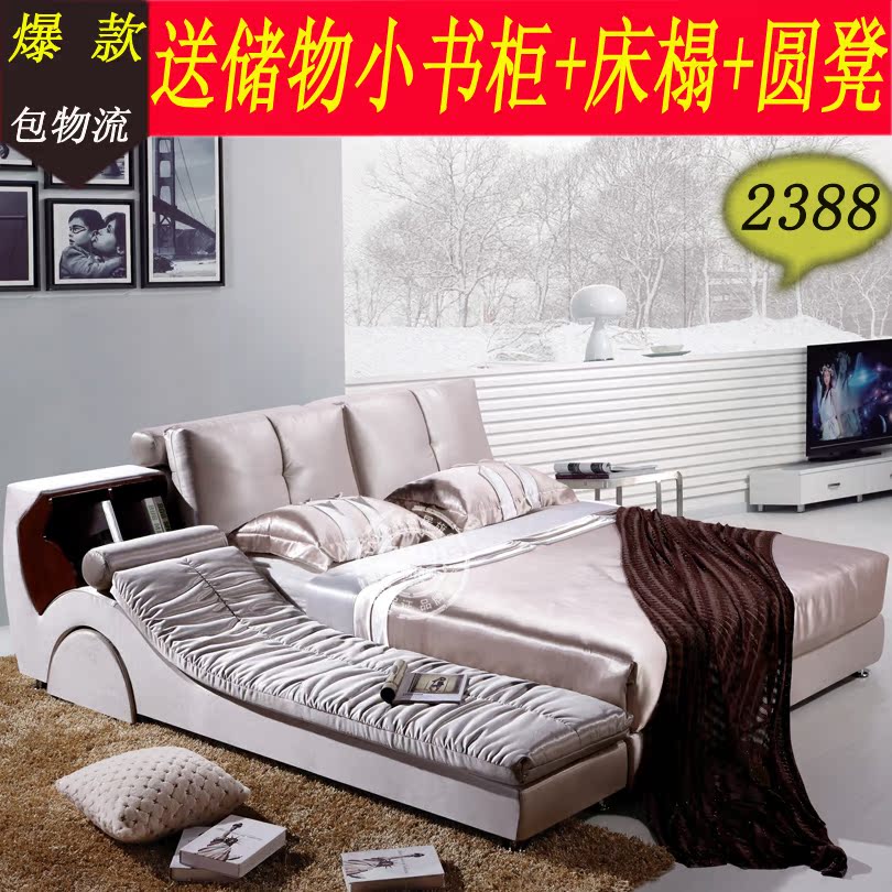 特价现代简约榻榻米布床 双人床1.8米可储物可拆洗布艺床 包物流