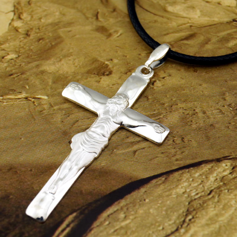 恒久爱S999千足银十字架吊坠项坠浮雕油压牌男女情侣款基督教耶稣