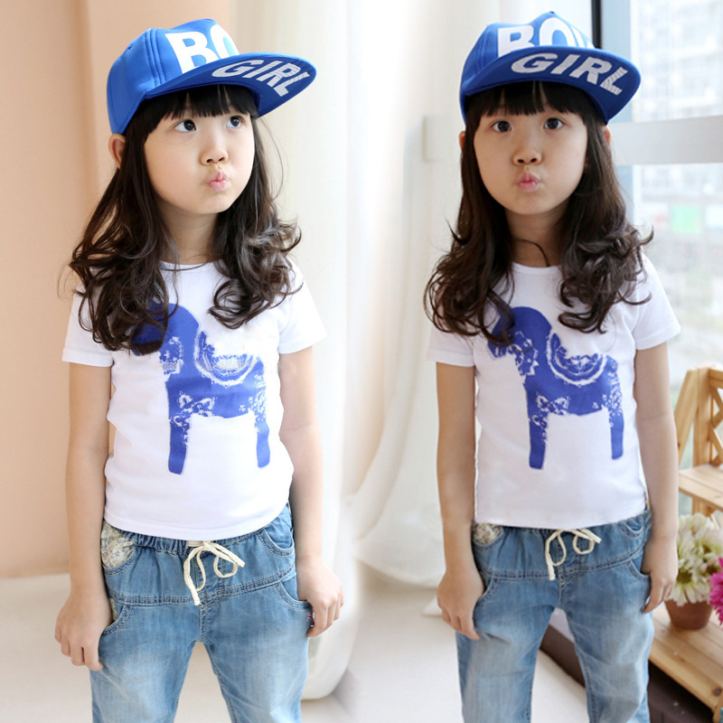 2015夏装韩版亲子装T恤 男童女童小马T恤 母女装短袖上衣儿童T恤