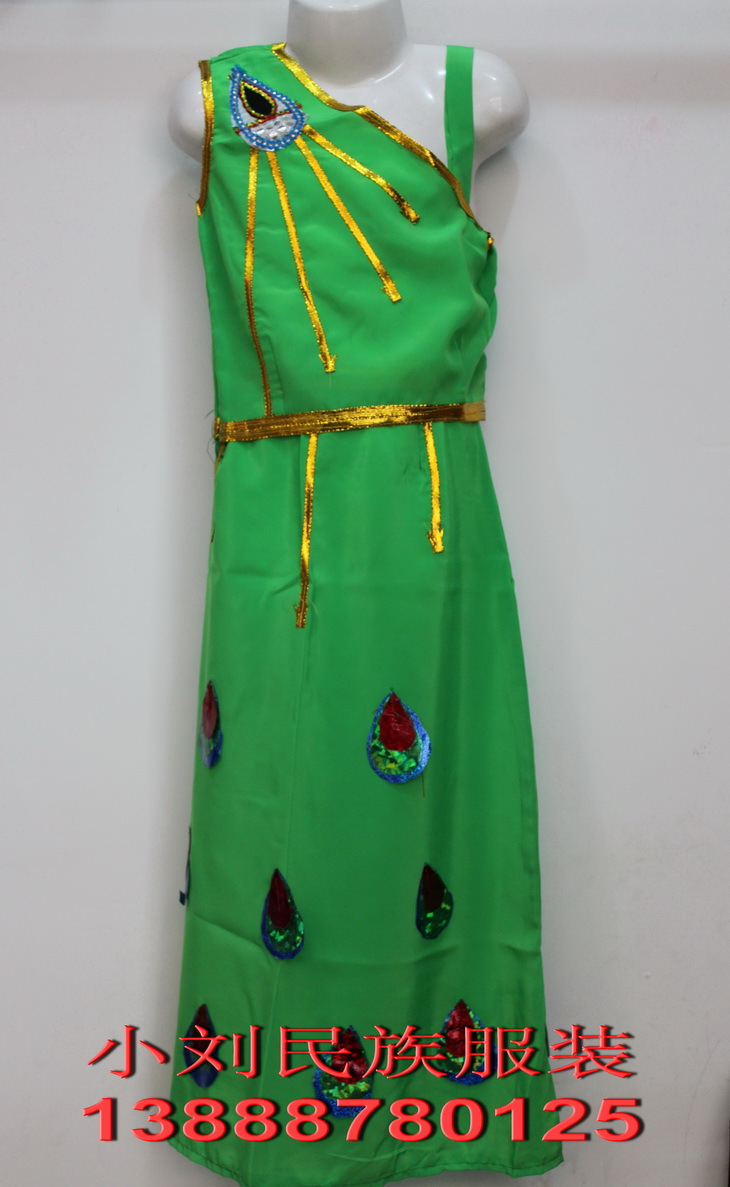云南少数民族傣族舞蹈表演服装/孔雀舞台演出服饰/儿童女孩装绿色