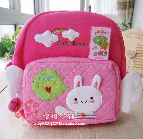 韩国布艺COOKIETONG 小天使可爱兔兔双肩包 粉色女孩幼儿园背包