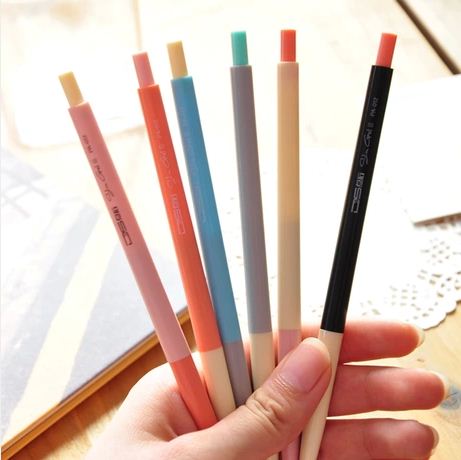特 韩版创意文具 可爱 时尚撞色中性笔 按动细杆中性笔 水笔7色选