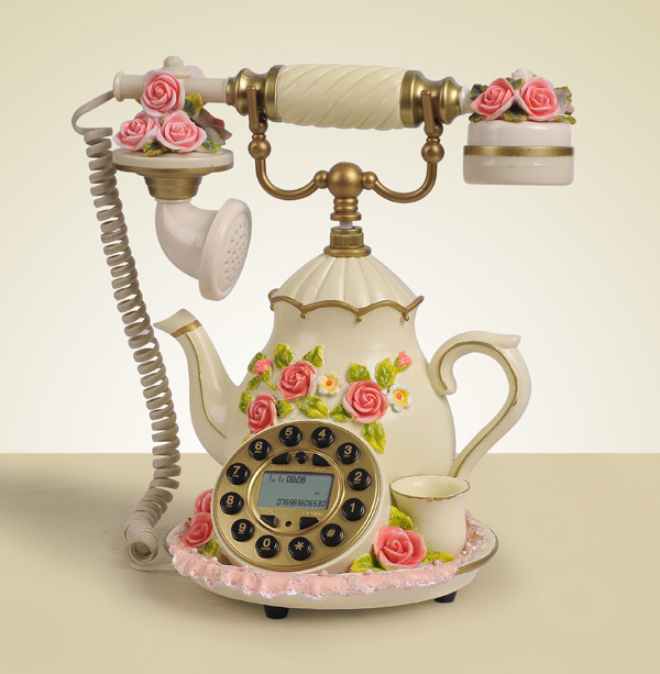 浪漫欧式家居创意复古电话机茶具水壶造型唯美小清新田园风格摆件