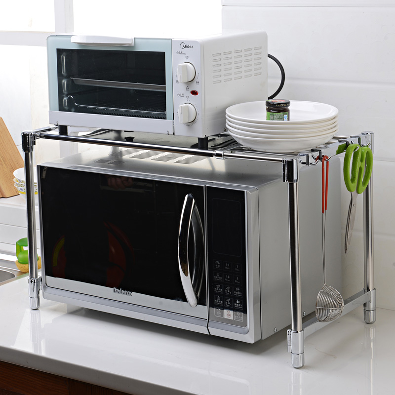 单层可伸缩不锈钢微波炉架厨房置物架烤箱架子整理收纳层架置物架