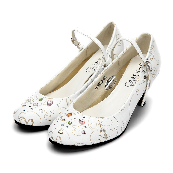 ameber品牌新品羊皮白色系带玛丽珍单鞋女鞋真皮高跟鞋粗跟