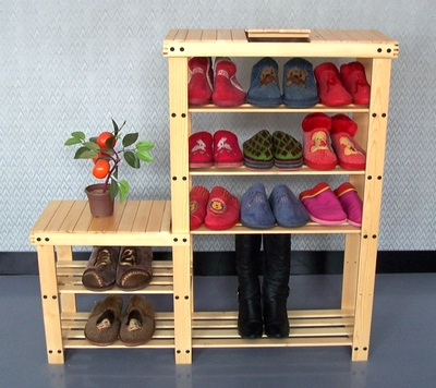 宜家实木鞋架带储物盒高低鞋架子鞋凳式鞋柜松木穿鞋凳木质鞋橱